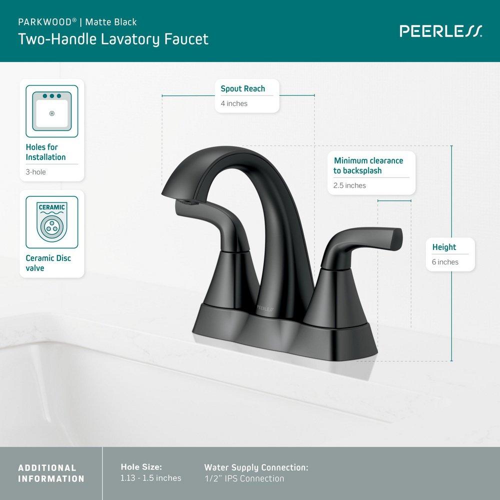 Peerless&reg; Matte Black Two Handle Centerset Bathroom Sink Faucet 