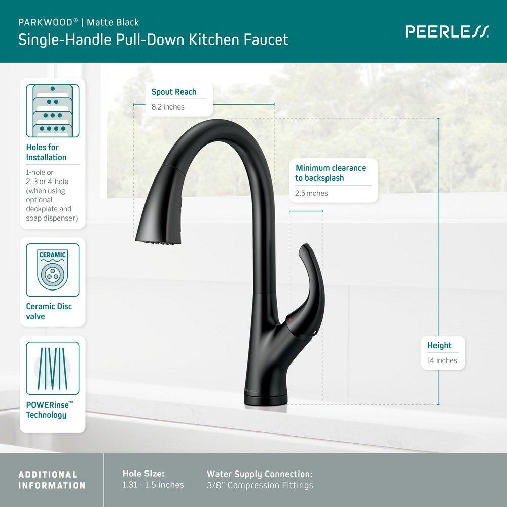 Peerless&reg; Matte Black Single Handle Pull Down Kitchen Faucet 