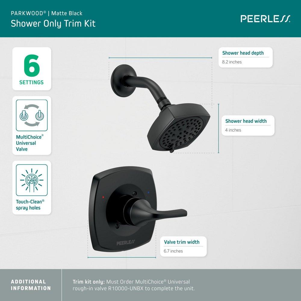 Peerless&reg; Matte Black Single Handle Multi Function Shower Faucet (Trim Only) 