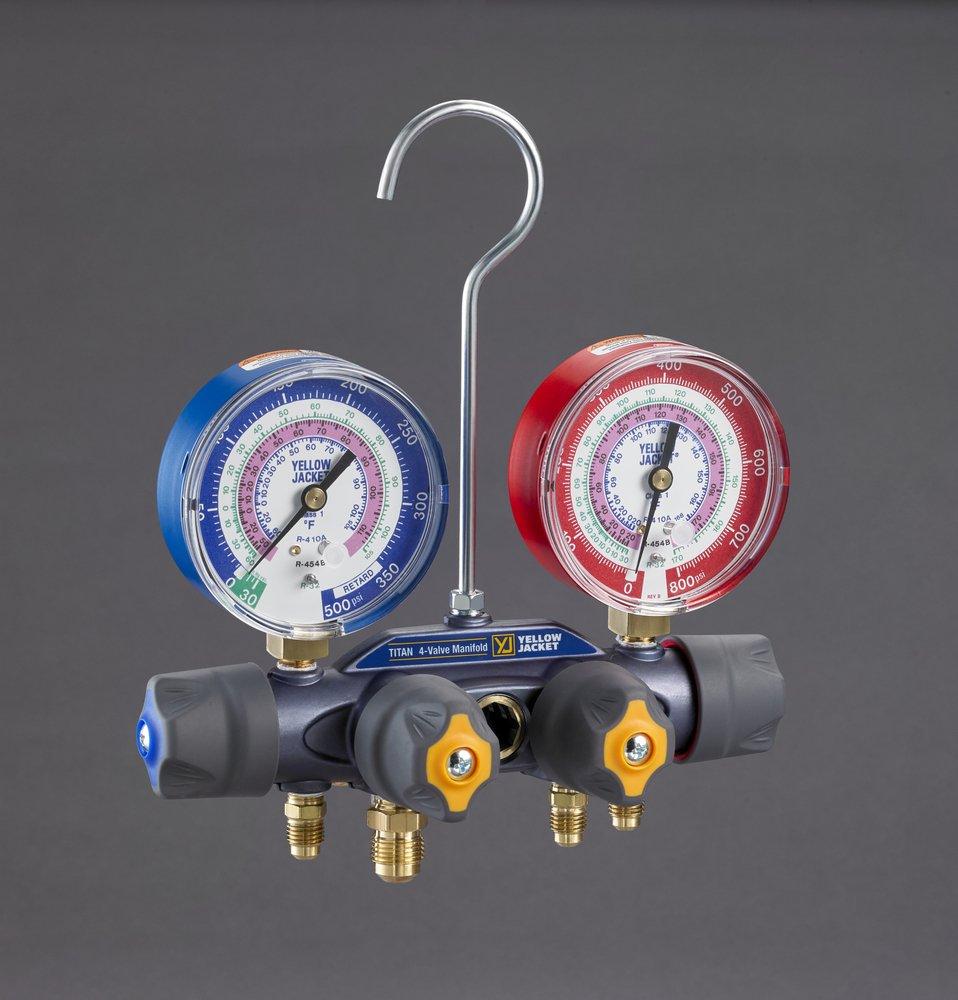 TITAN A2L 4-VALVE MANIFOLD ONLY 3-1/8 GAUGES R-32/454B/410A PSI F 