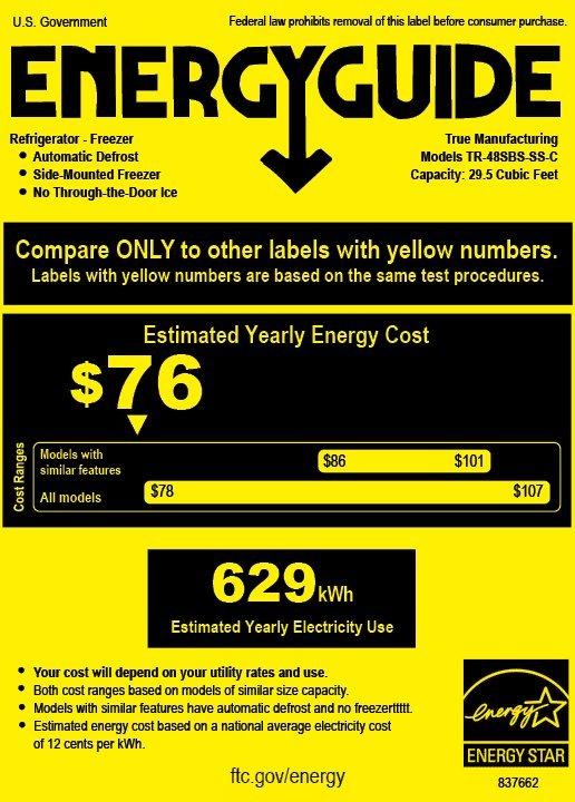True Residential Stainless Steel 29.5 cu. ft. Side-By-Side Refrigerator 