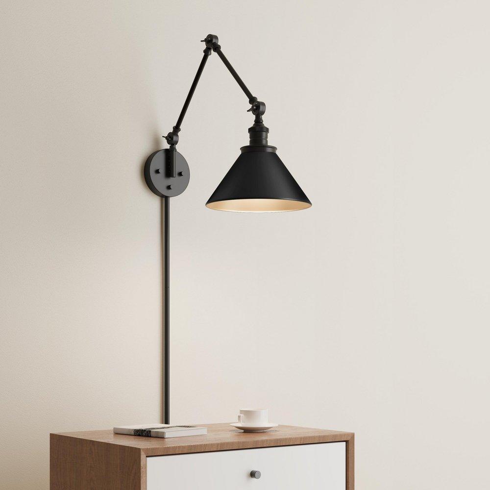 1-Light Swing Arm Sconce Light in Matte Black 