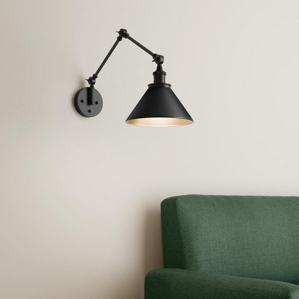 1-Light Swing Arm Sconce Light in Matte Black 