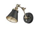 1-Light Swing Arm Sconce Light in Matte Black/Vintage Brass