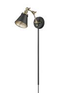 1-Light Swing Arm Sconce Light in Matte Black/Vintage Brass 