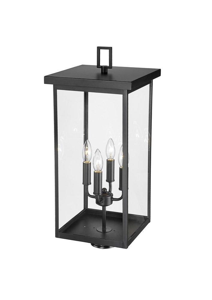 4-Light Outdoor Post Lantern in Powder Coated Black 