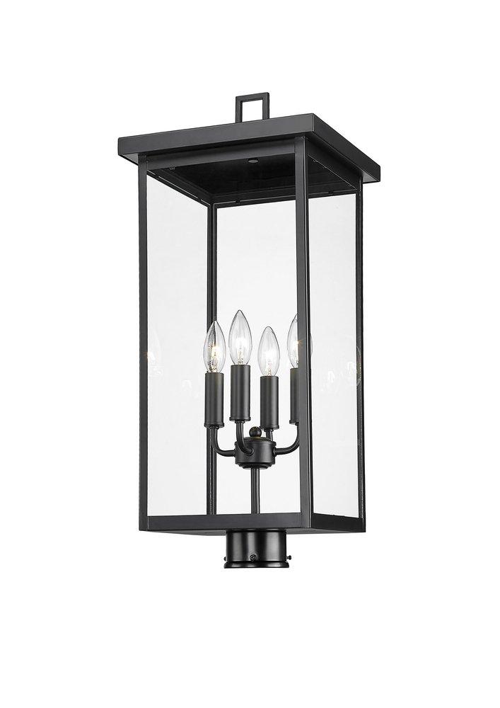 4-Light Outdoor Post Lantern in Powder Coated Black 