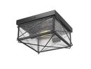 120W Incandescent 2?Light 20in. Outdoor Flush?Mount in Powder Coat Black / Clear Seeded Glass 