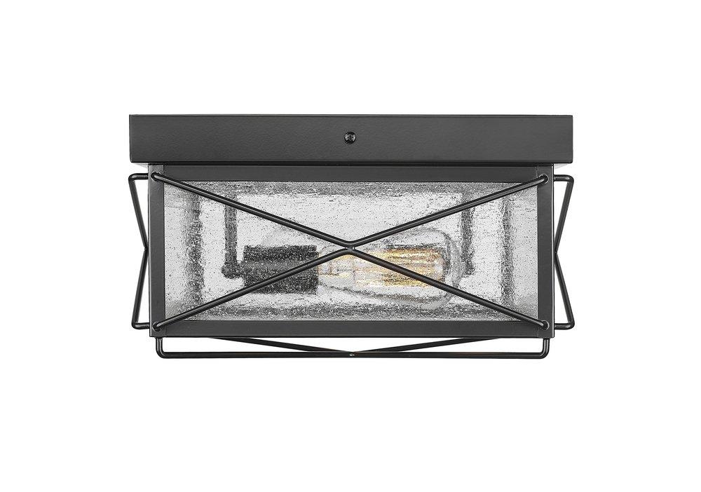 120W Incandescent 2?Light 20in. Outdoor Flush?Mount in Powder Coat Black / Clear Seeded Glass 