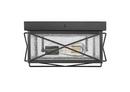 120W Incandescent 2?Light 20in. Outdoor Flush?Mount in Powder Coat Black / Clear Seeded Glass 