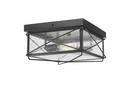 120W Incandescent 2?Light 20in. Outdoor Flush?Mount in Powder Coat Black / Clear Seeded Glass 