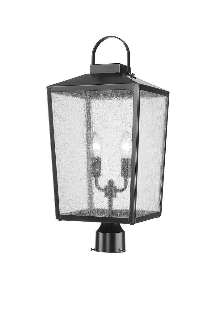 2-Light 23 in. Outdoor Wall Lantern in Powder Coat Black with Clear Seeded Glass 