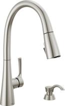 DELTA : SINGLE HANDLE PULL-DOWN KITCHEN FAUCET WITH SOAP DISPENSER AND SHIELDSPRAY TECHNOLOGY STAINLESS STEEL 