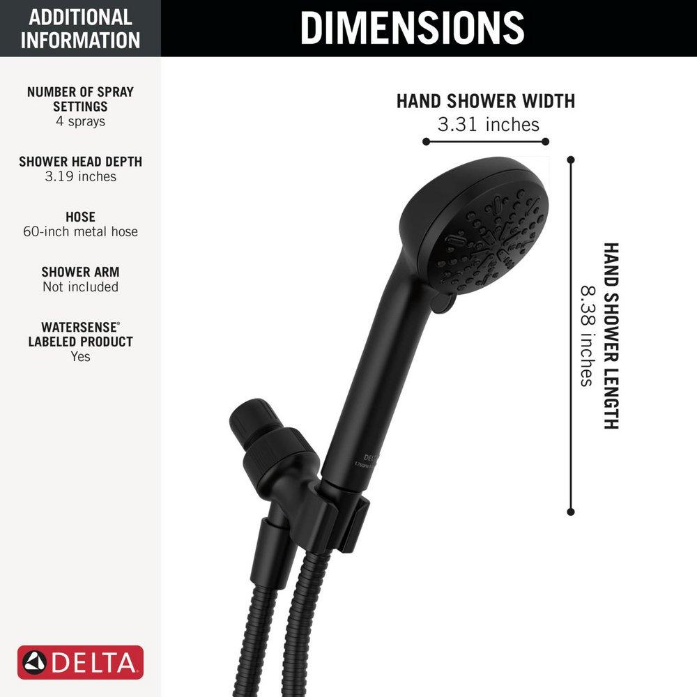 DELTA UNIVERSAL SHOWERING COMPONENTS: 4-SETTING HAND SHOWER MATTE BLACK 