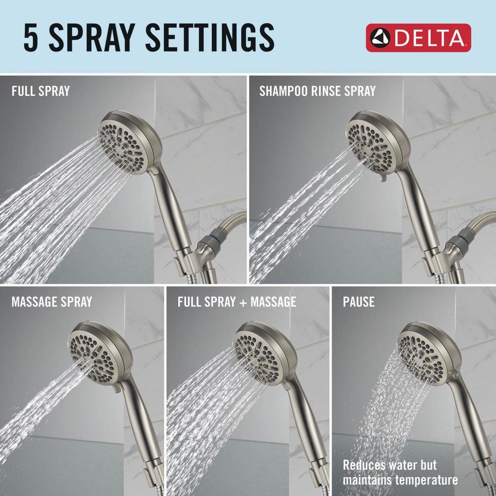 DELTA UNIVERSAL SHOWERING COMPONENTS: 5 SETTING HAND SHOWER BRUSHED NICKEL 