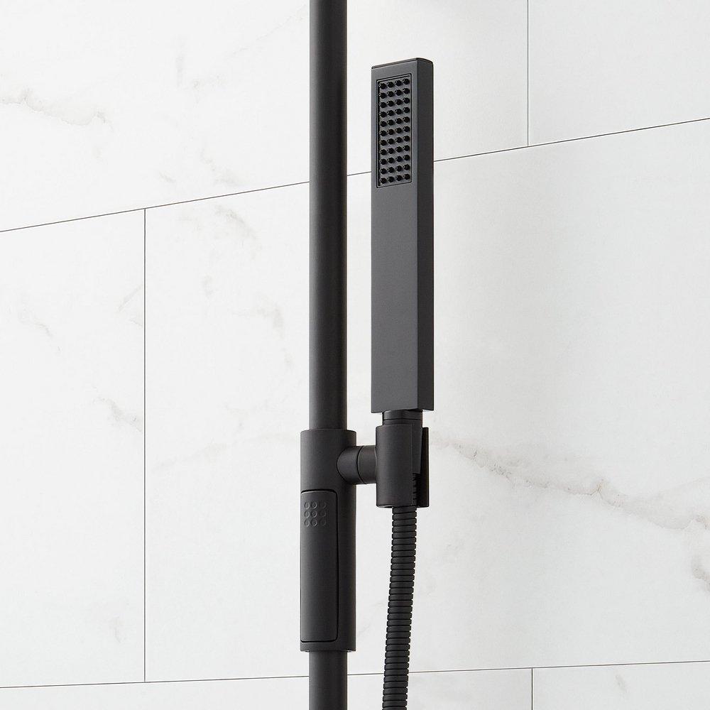 HIBISCUS THERMOSTATIC SHOWER SYSTEM WITH SLIDE BAR AND HAND SHOWER - MATTE BLACK 