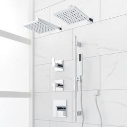 Thermostatic Shower System in Chrome with Dual Shower Head, Hand Shower, Slide Bar, Shower Arm, Hose, and Valve Trim