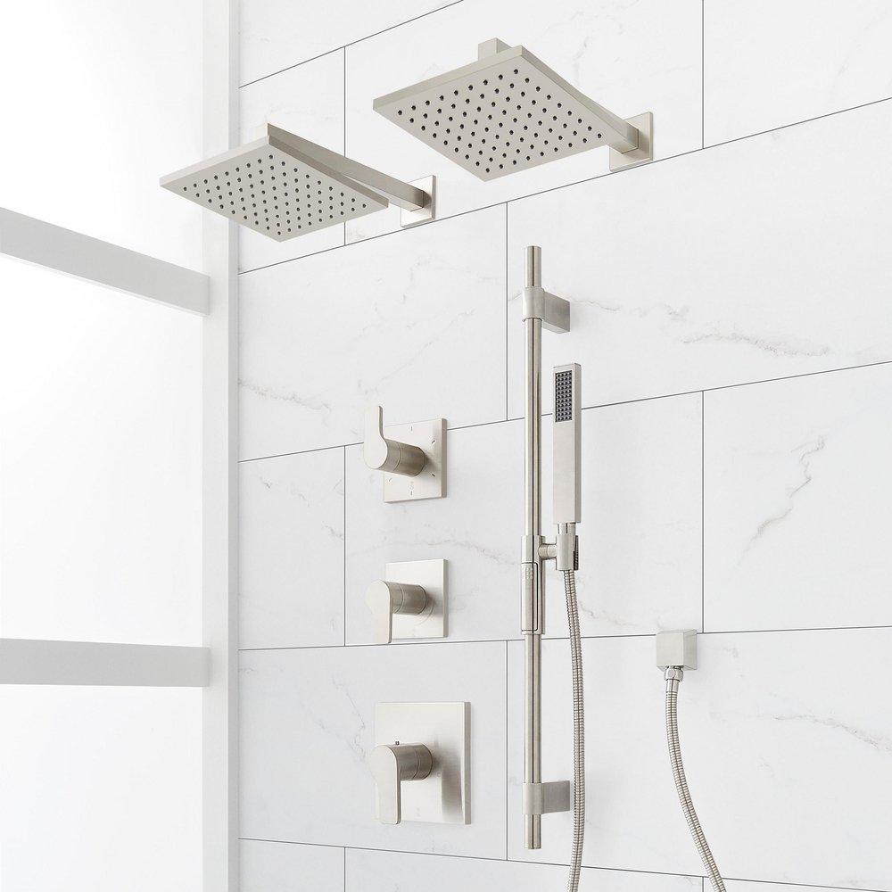 HIBISCUS THERMOSTATIC SHOWER SYSTEM WITH DUAL SHOWERHEADS SLIDE BAR AND HAND SHOWER - BN 