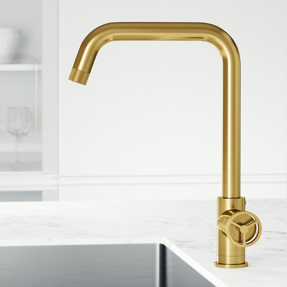 CASS INDUSTRIAL 14 IN. H SINGLE HANDLE KITCHEN BAR FAUCET IN MATTE BRUSHED GOLD 