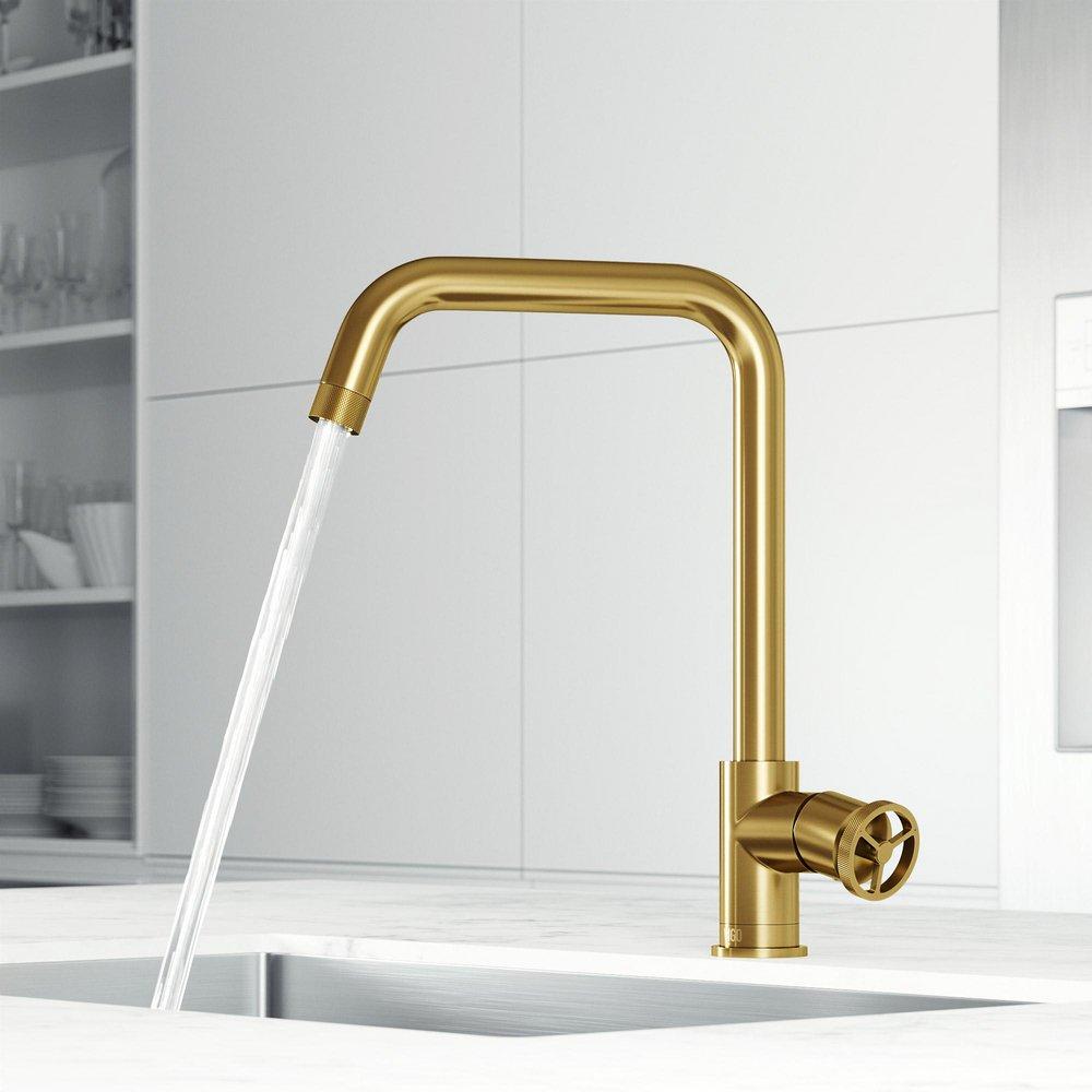 CASS INDUSTRIAL 14 IN. H SINGLE HANDLE KITCHEN BAR FAUCET IN MATTE BRUSHED GOLD 