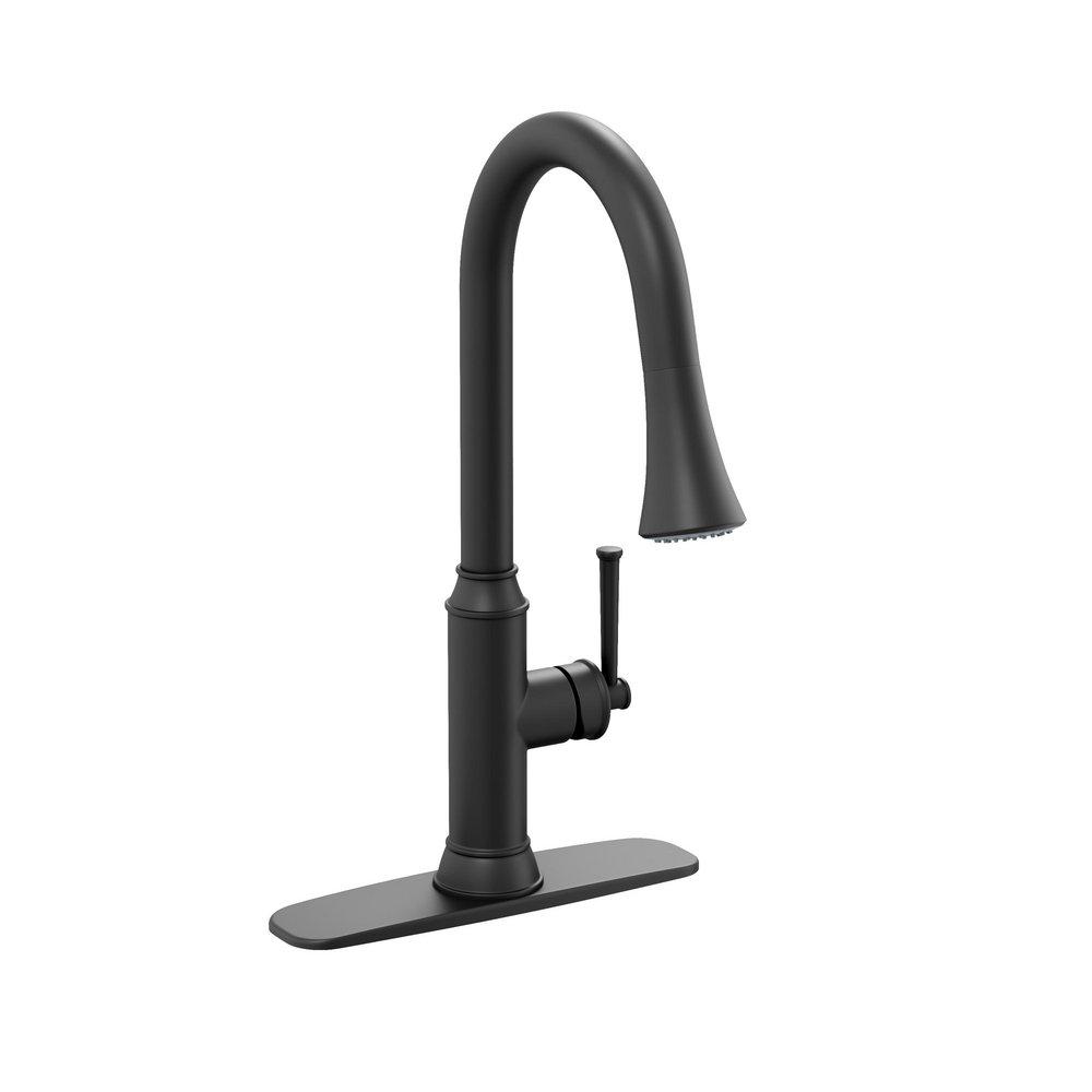 Single Handle Pull Down Kitchen Faucet in Matte Black 