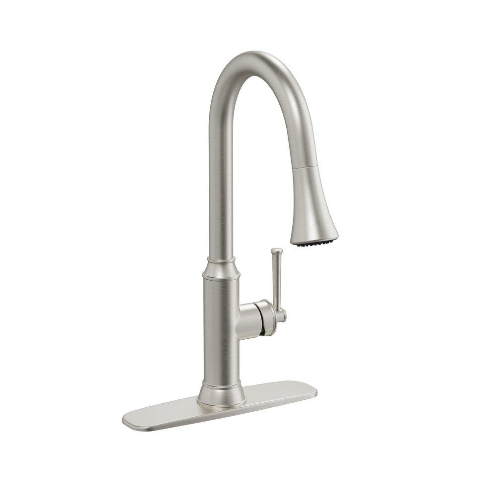 Single Handle Pull Down Kitchen Faucet in Brushed Nickel 
