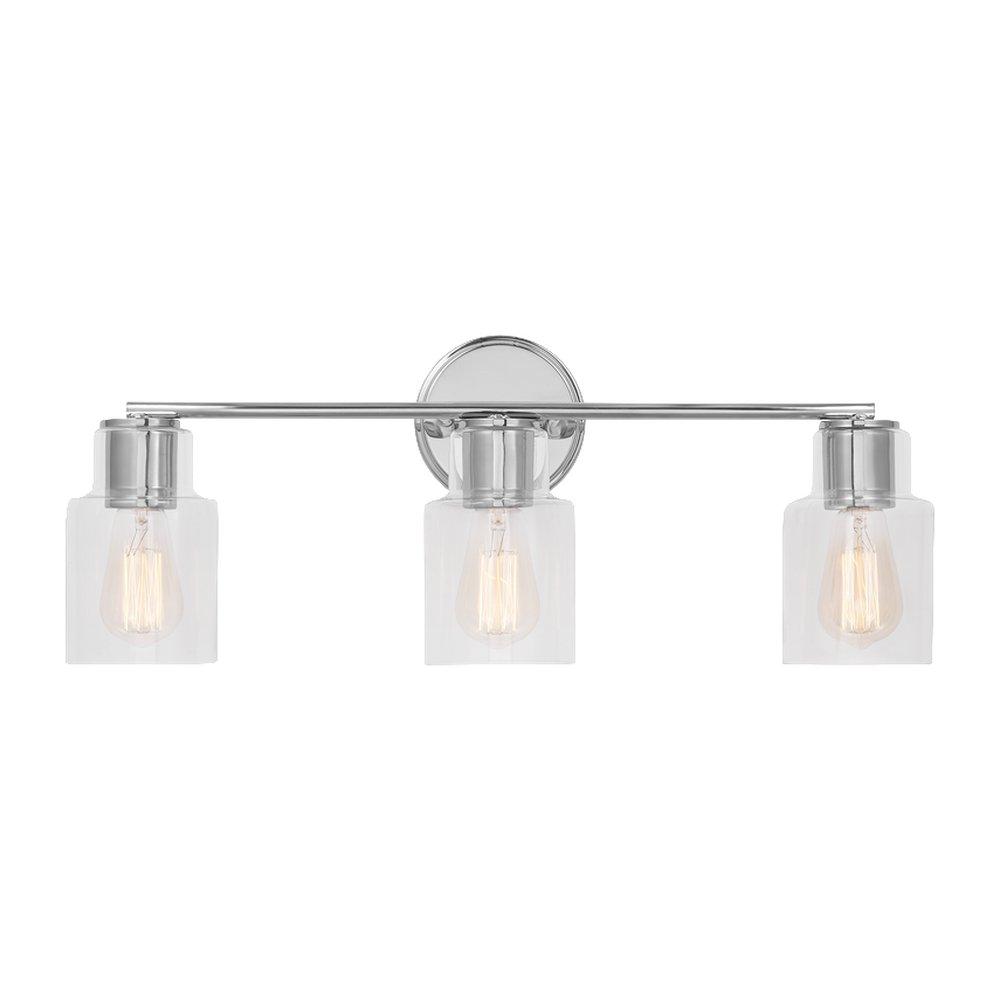 SAYWARD TRANSITIONAL 3-LIGHT BATH VANITY WALL SCONCE IN CHROME FINISH WITH CLEAR GLASS SHADES 