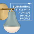 HADDIE IS THE STAR OF THE SHOW. THE STURDY STRUCTURE IS ROUNDED OUT WITH CURVED CASED OPAL GLASS FOR 