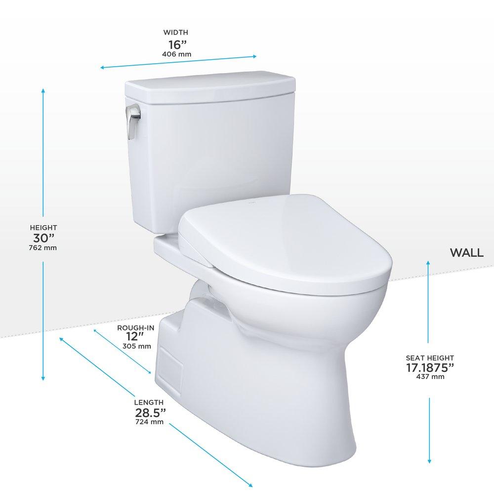 1.28 gpf Elongated Two Piece Toilet with Washlet Seat  in Cotton White 