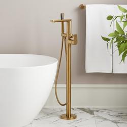 Floor Mount Tub Filler Faucet in Brushed Gold