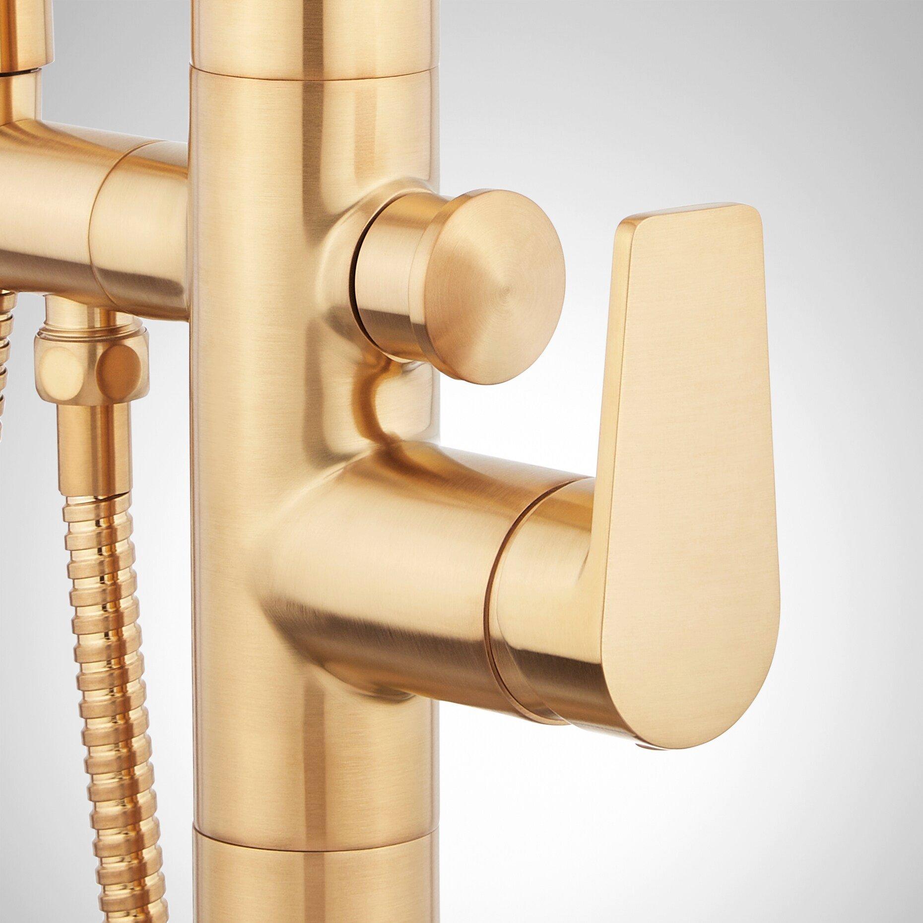 Signature Hardware Brushed Gold Floor Mounted Tub Filler Faucet 
