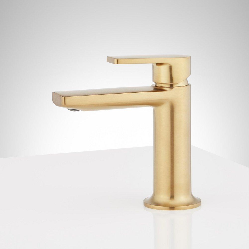 Signature Hardware Brushed Gold Single Handle Monoblock Bathroom Sink Faucet 