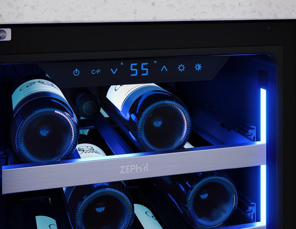 Zephyr Stainless Steel 15 x 33-7/8 in. Indoor Built-in and Freestanding Wine Coolers 