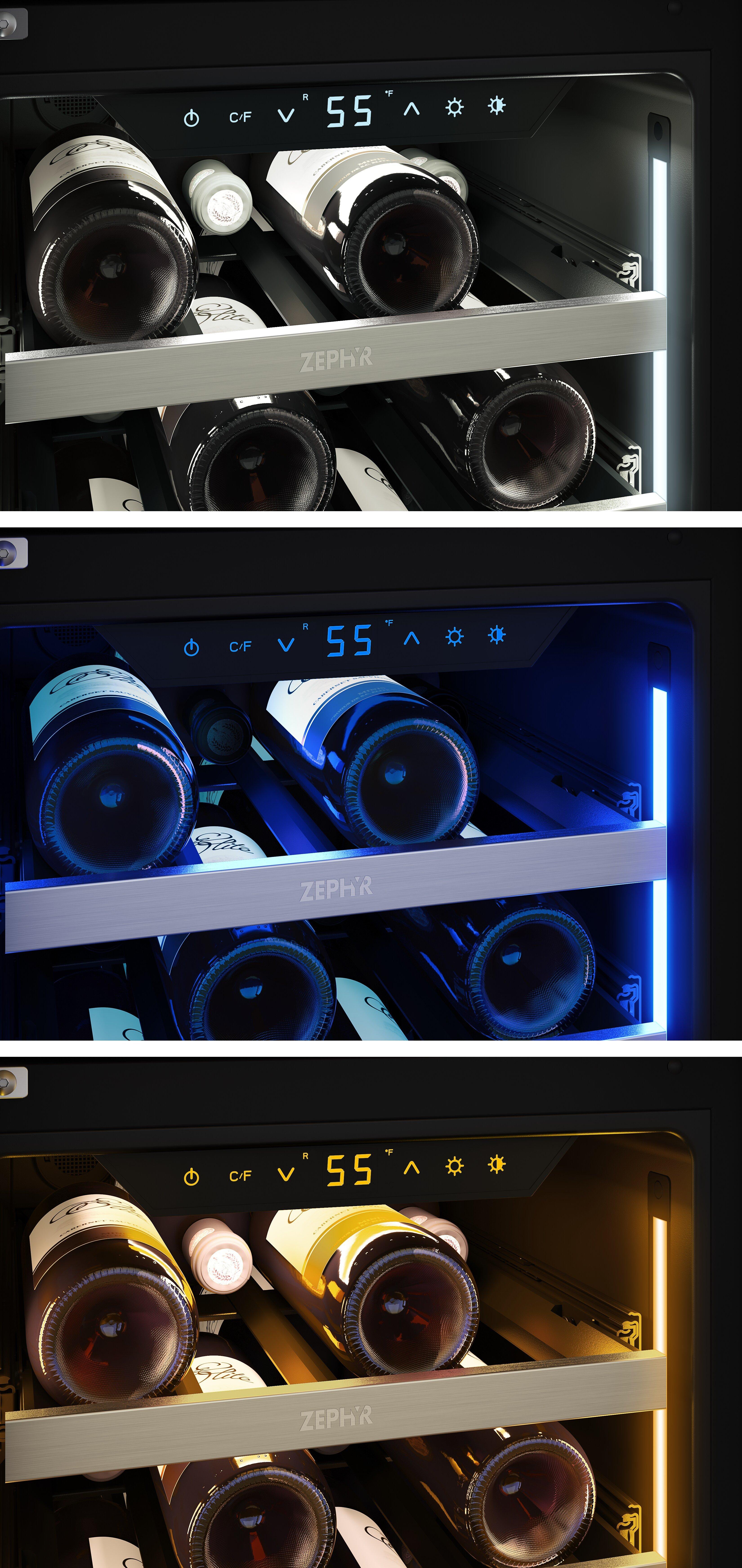 Zephyr Stainless Steel 15 x 33-7/8 in. Indoor Built-in and Freestanding Wine Coolers 