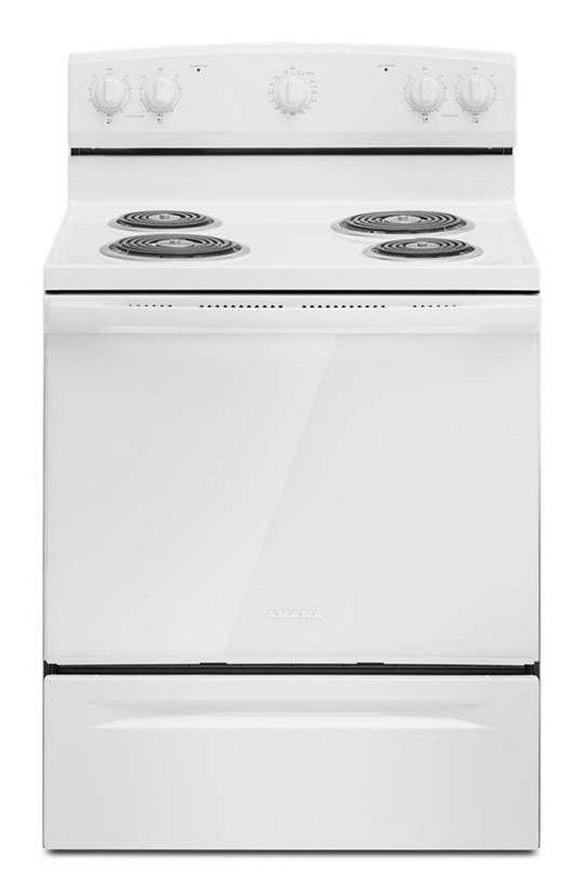 Amana White 29-7/8 in. 4.8 cu. ft. 4-Burner BTU Coil Electric Freestanding Range 