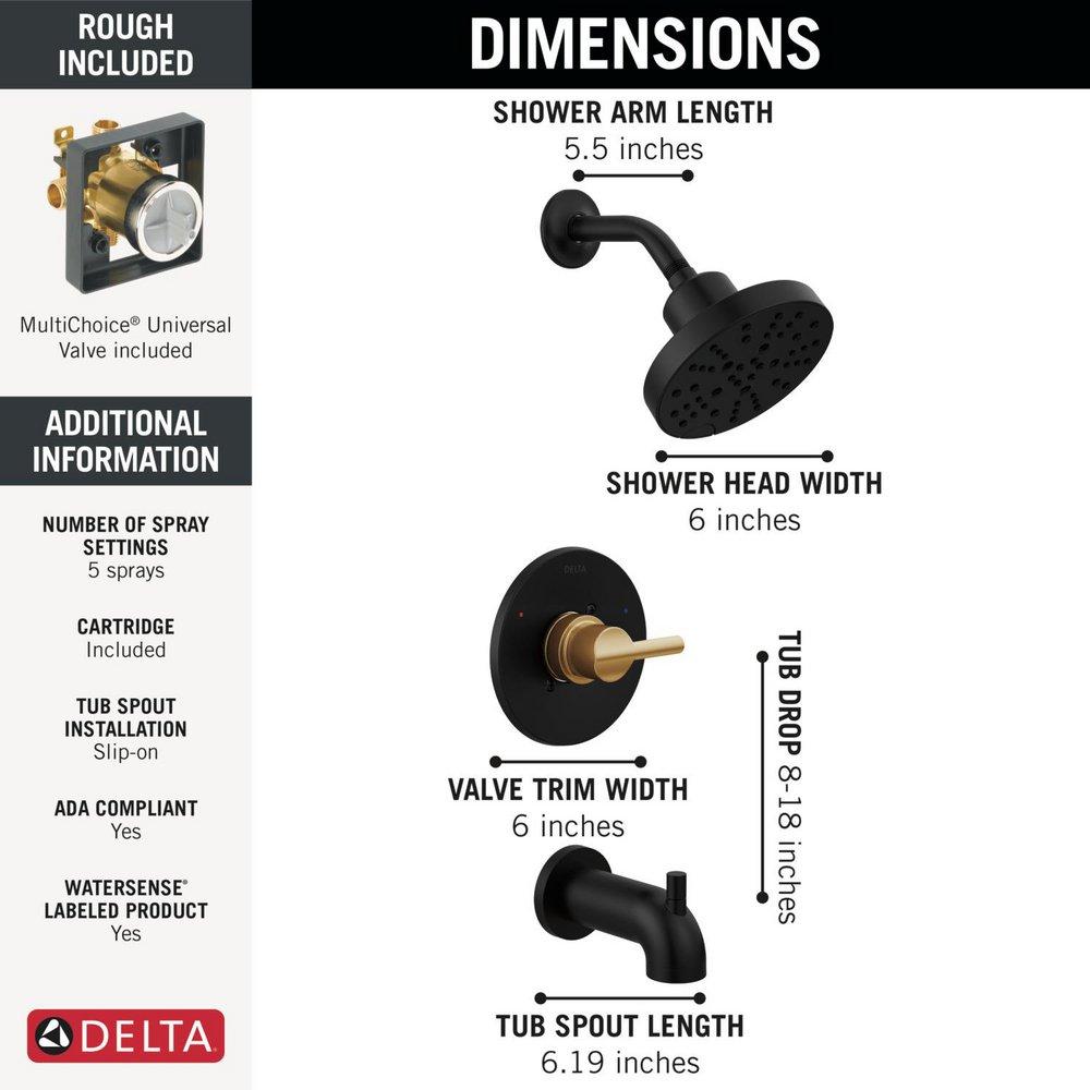 Delta Faucet Matte Black Single Handle Multi Function Bathtub & Shower Faucet (Trim Only) 