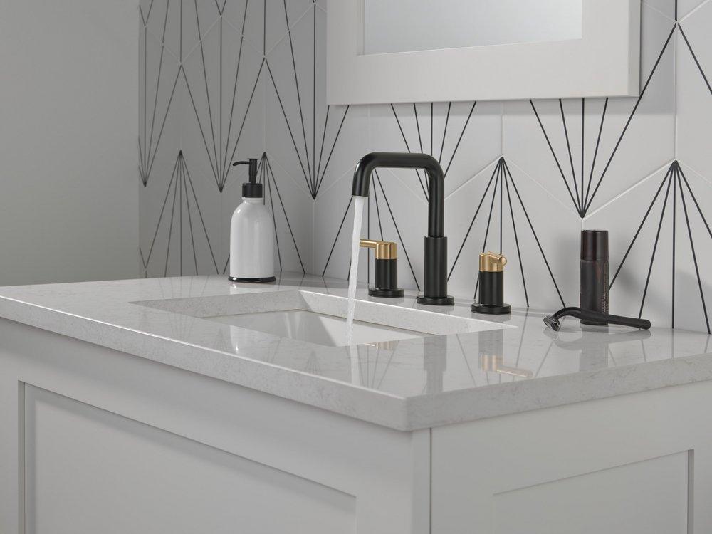 Two Handle Widespread Bathroom Sink Faucet in Black/Gold 