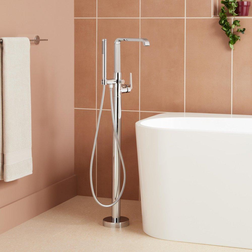 DREA FREESTANDING TUB FAUCET WITH HAND SHOWER AND ROUGH-IN VALVE - CHROME 