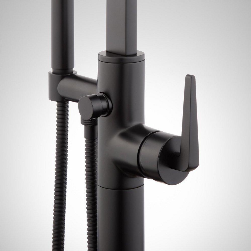 DREA FREESTANDING TUB FAUCET WITH HAND SHOWER AND ROUGH-IN VALVE WITH STOPS - MATTE BLACK 