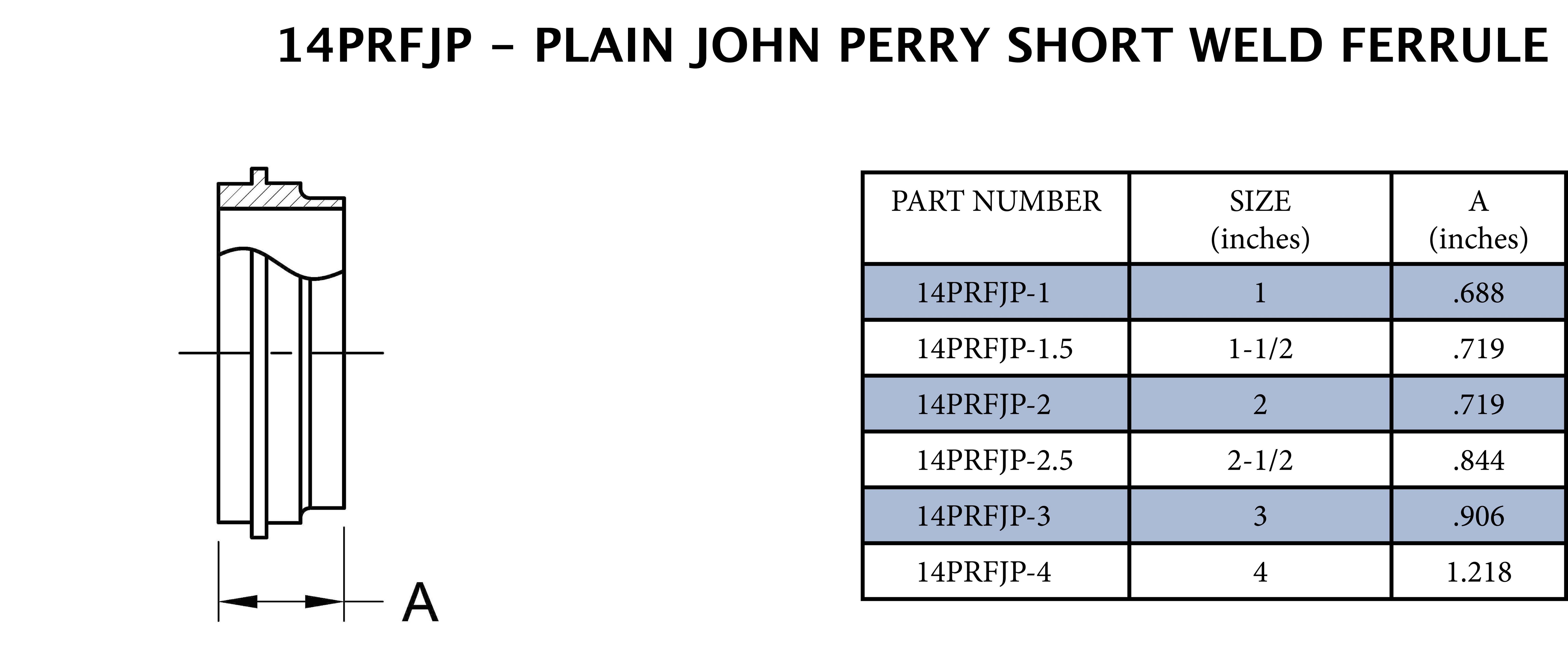 Sanitary 1-1/2 in. 304 Stainless Steel Plain John Perry Short Weld Ferrule 