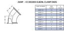 Sanitary 4 in. 316L Stainless Steel Clamp 45&deg; Elbow 