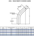Sanitary 2 in. 316L Stainless Steel Butt Weld Long Radius 45&deg; Polished Elbow 