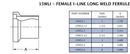 Sanitary 1-1/2 in. 316L Stainless Steel Female I-Line End x Long Butt Weld Ferrule 