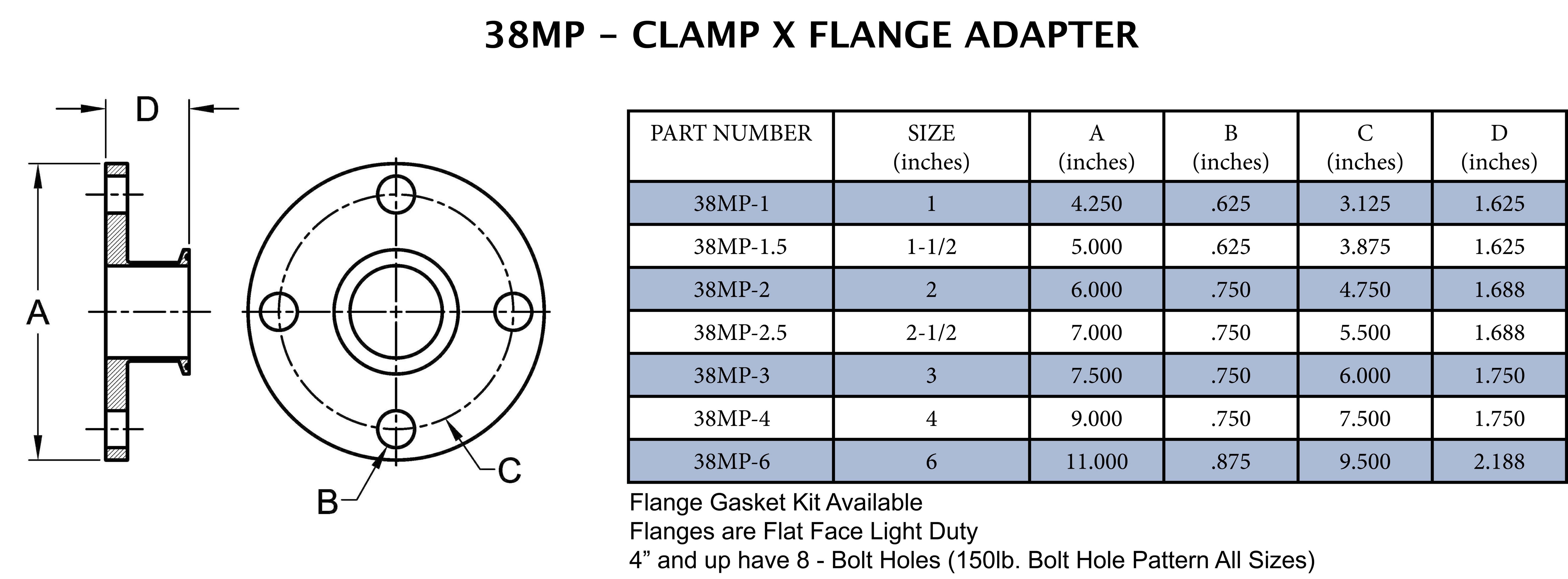 Sanitary 6 in. 316L Stainless Steel Clamp x Flanged Adapter 