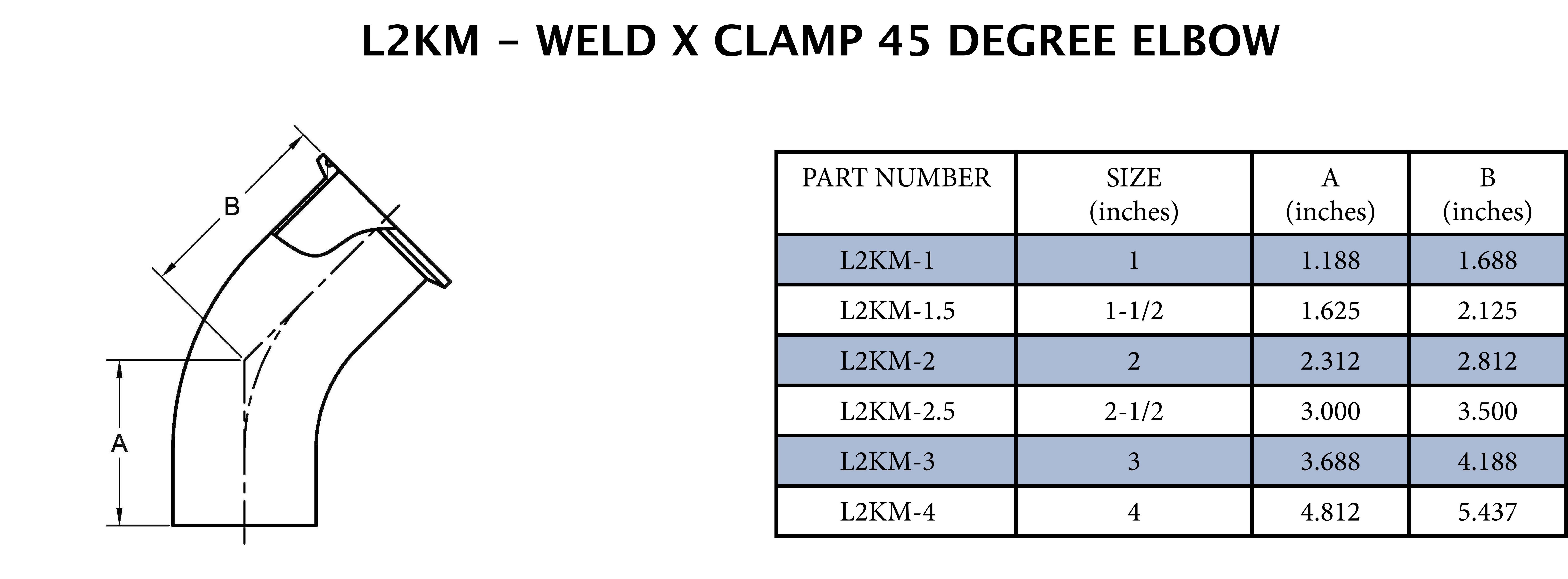 Sanitary 2 in. 304 Stainless Steel Clamp x Butt Weld 45&deg; Elbow 