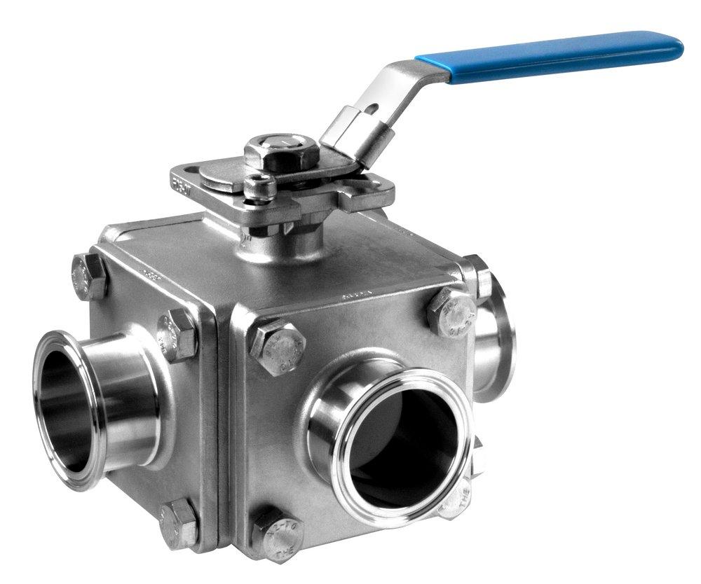 2-1/2 in. 316 Stainless Steel L-Pattern 3-Way Clamp End Ball Valve 