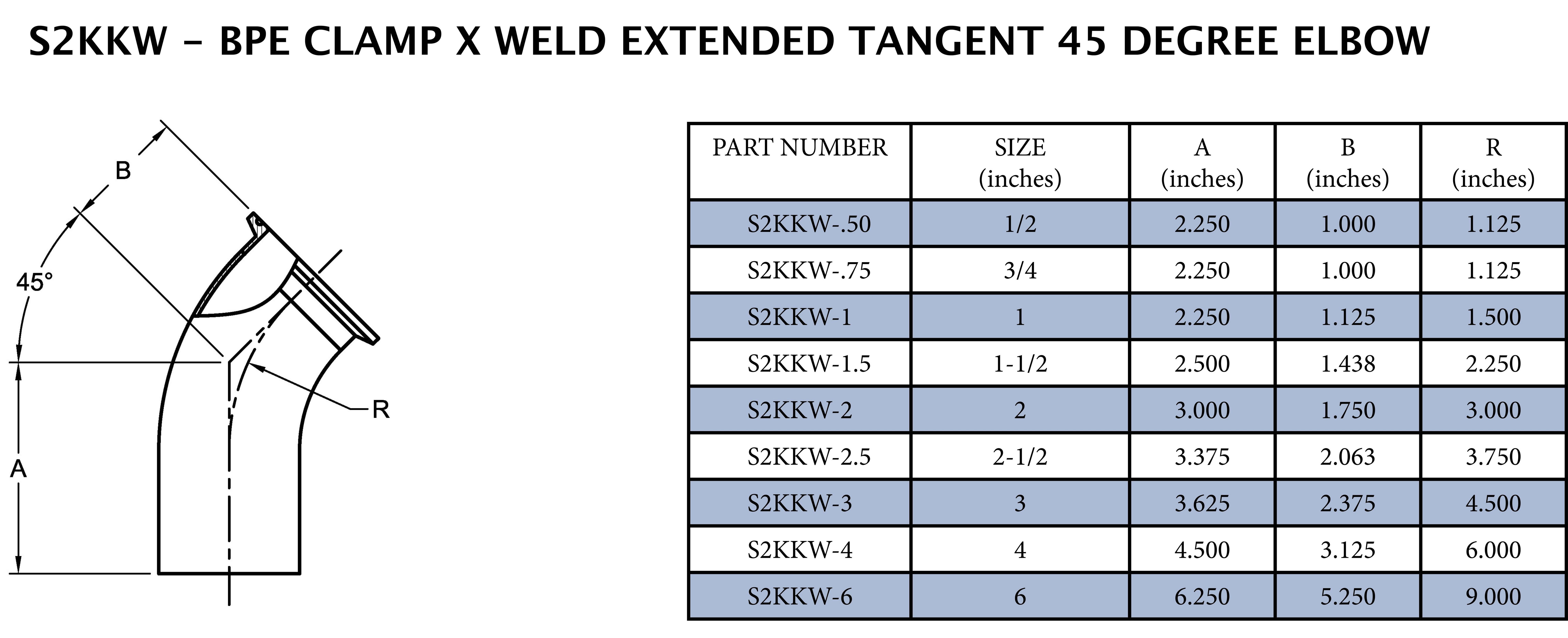 1-1/2 in. 316L Stainless Steel Clamp x Butt Weld 45&deg; Elbow 