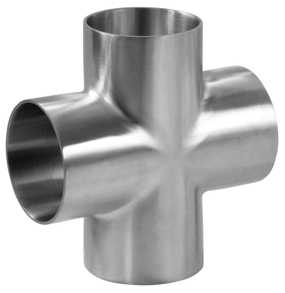 Sanitary 1-1/2 in. 304 Stainless Steel Butt Weld Long Cross (Unpolished) 