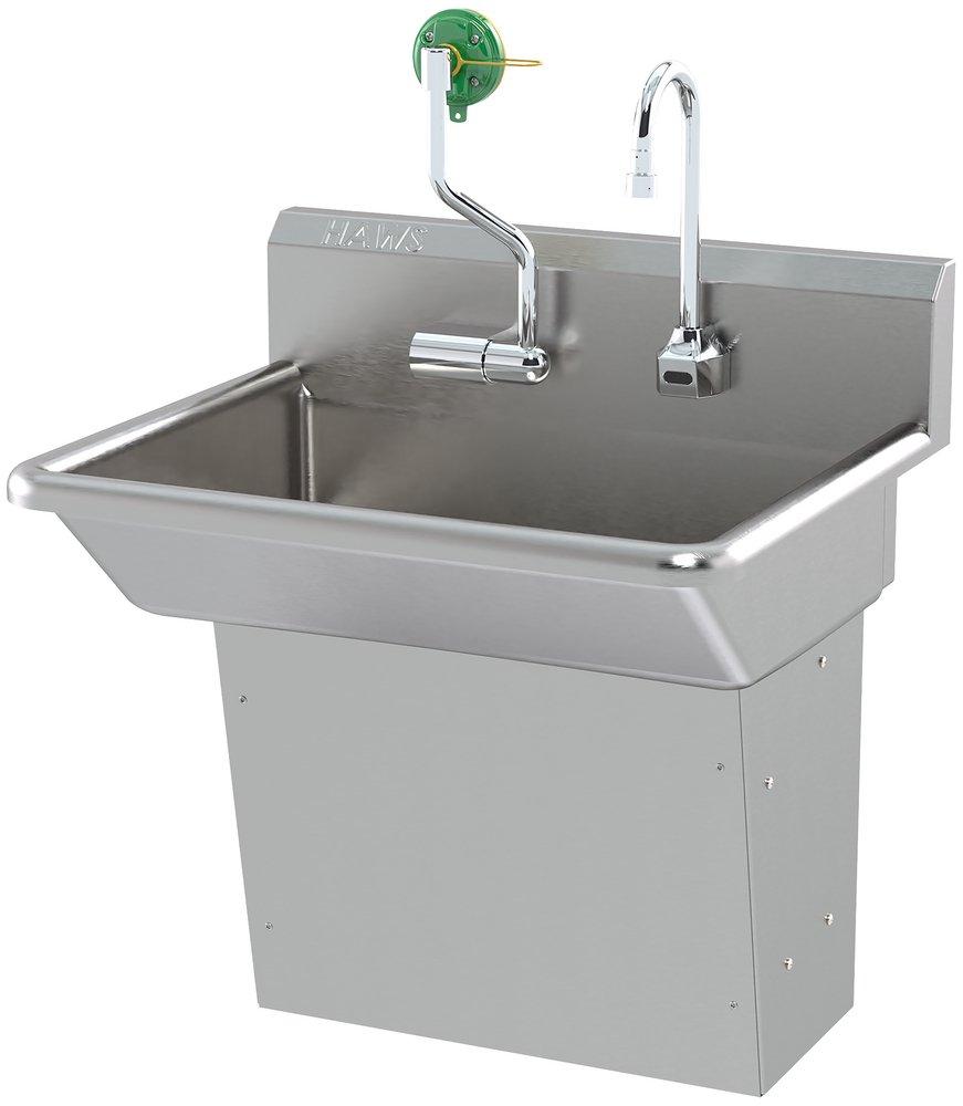 MODEL 7660 WALL-MOUNTED, BARRIER-FREE MOTION-ACTIVATED, STAINLESS-STEEL HAND WASH SINK WITH AXION MSR EYE/FACE WASH. 