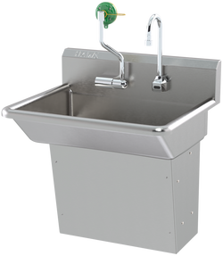 Wall-Mounted Barrier-Free Motion-Activated, Stainless-Steel Hand Wash Sink With Axion Msr Eye/Face Wash.